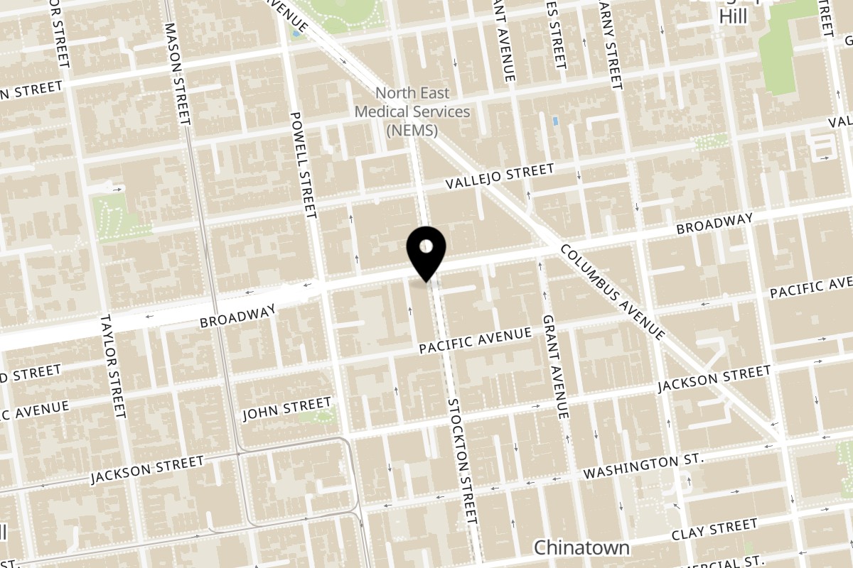 Map showing the location of Duk Hing Express on 1261 Stockton St in San Francisco